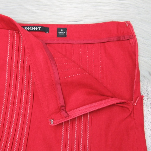 INSIGHT Red Embroidered Ruffled Pleated Hem Skirt Knee Length Women’s Size 6 - Picture 7 of 11